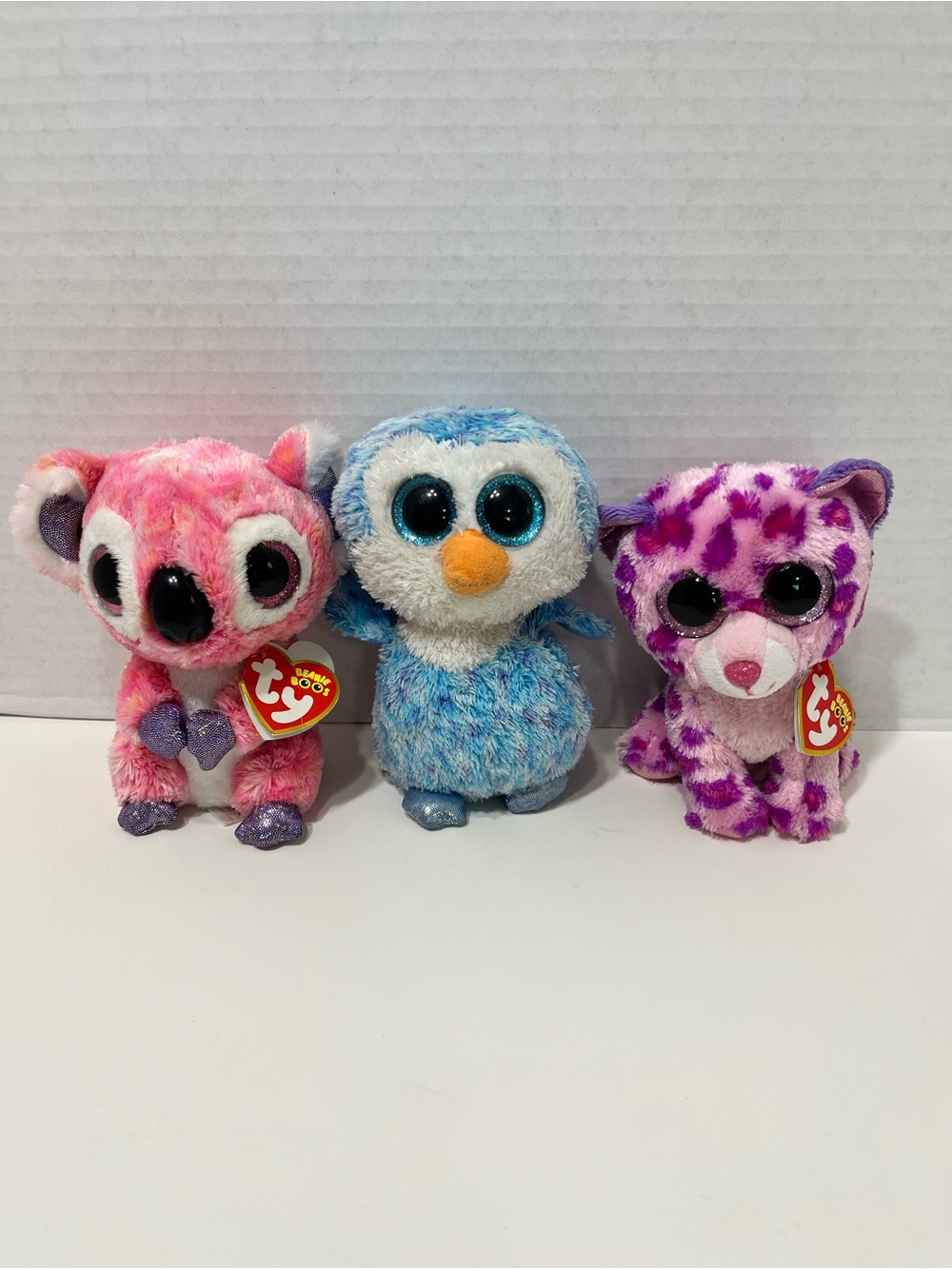 TY Beanie boo’s lot of 3 koala penguin and leopard plush stuffed animals